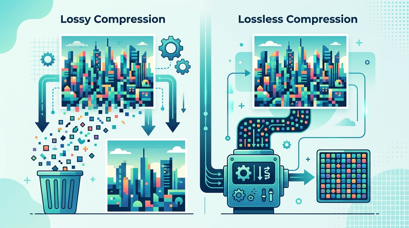 Abstract graphic showing pixel data being discarded versus perfectly repacked Abstract graphic showing pixel data being discarded versus perfectly repacked