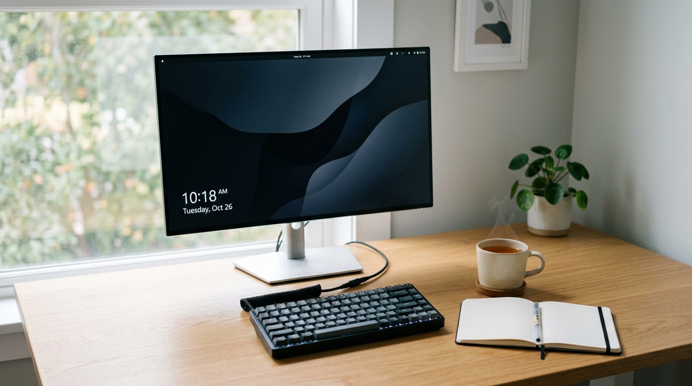 A clean, minimalist desk setup free from digital distractions