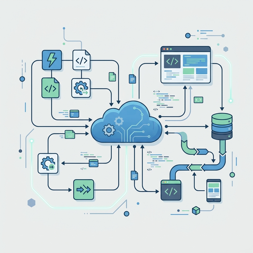 Serverless and static site architecture diagram showing deployment flow from Git to CDN