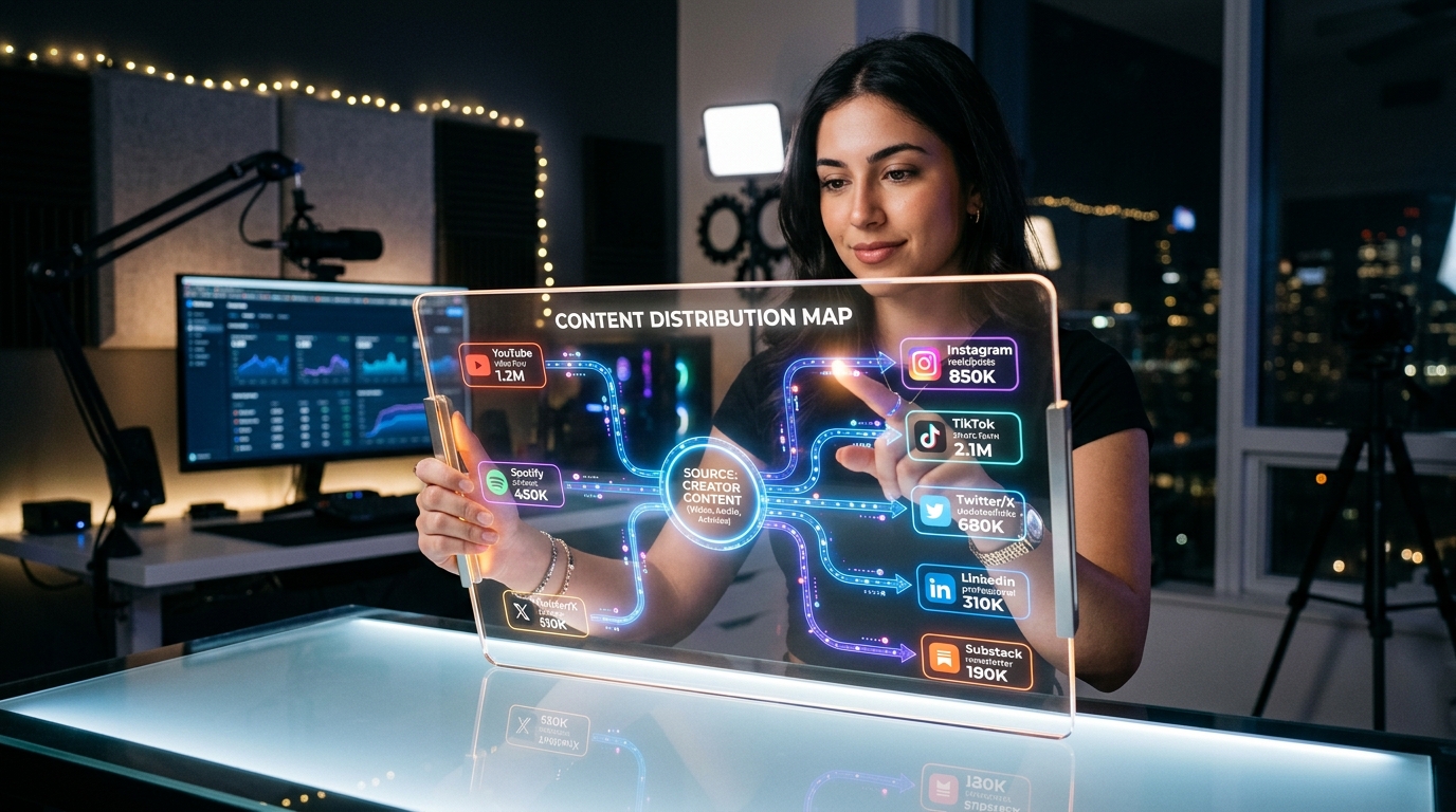 A content creator's digital distribution map on a tablet