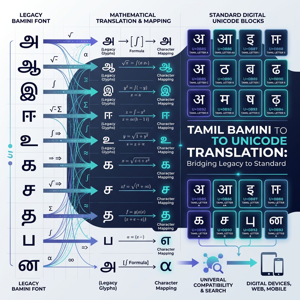 Mathematical translation of Tamil legacy fonts into digital Unicode