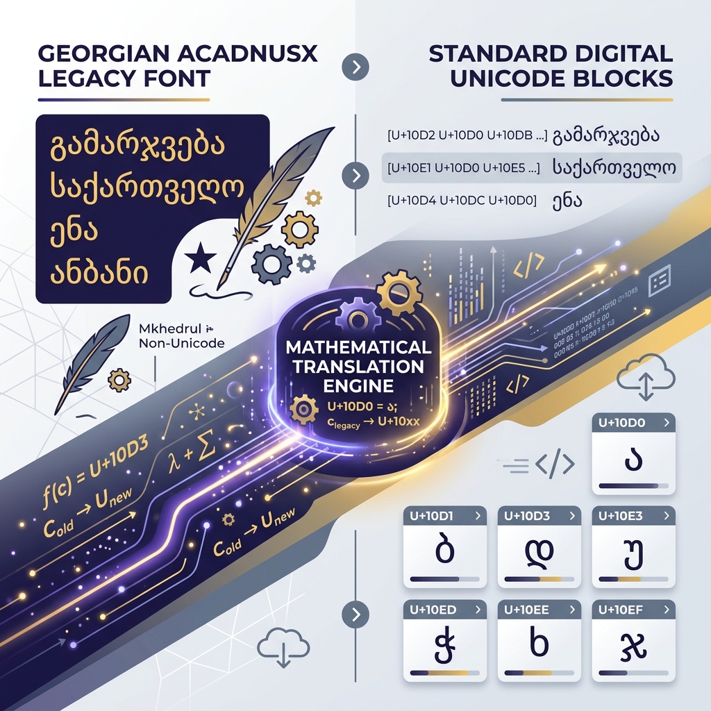 Mathematical translation of Georgian legacy fonts into digital Unicode