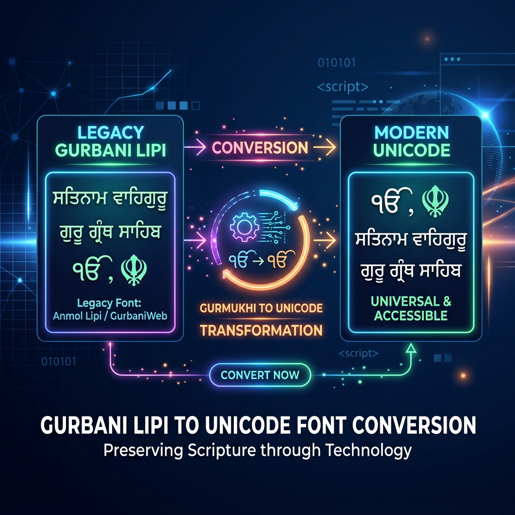Gurbani Lipi to Unicode Font Converter