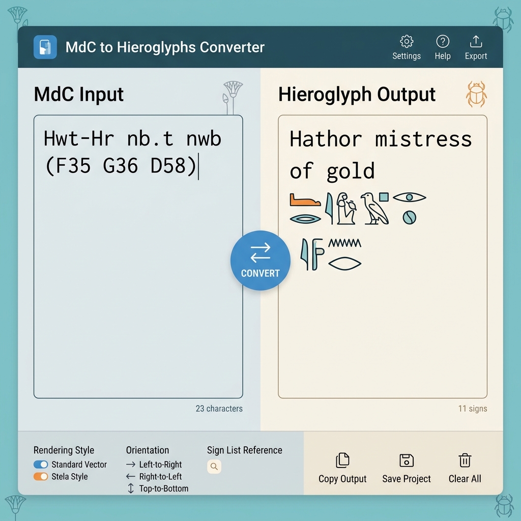 Manuel de Codage MdC to Hieroglyphs Digital Transformation Workflow
