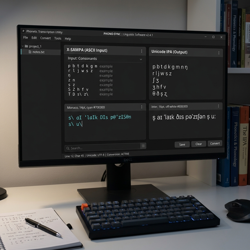X-SAMPA to IPA Unicode Conversion Interface showing ASCII phonetic text decoded to true IPA symbols