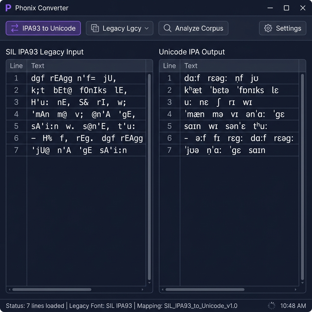 SIL IPA93 Legacy Font to Unicode IPA Conversion Interface — Professional Linguistics Tool